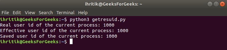 os.getresuid() method output