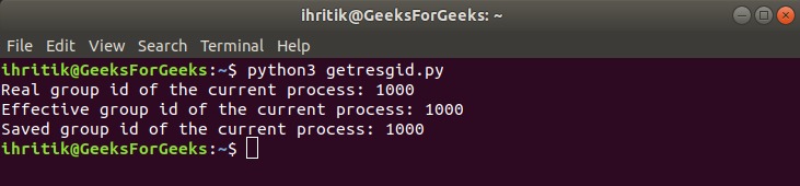 os.getresgid() method output