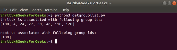 os.getgrouplist() method output