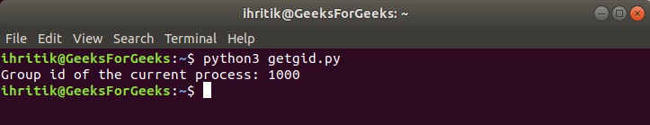 Getgid method terminal output