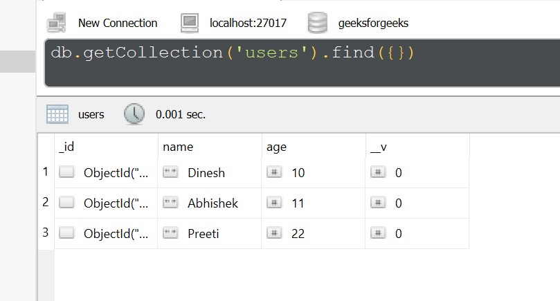 Database after delete command