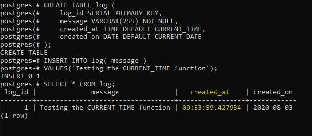 postgresql-current-time