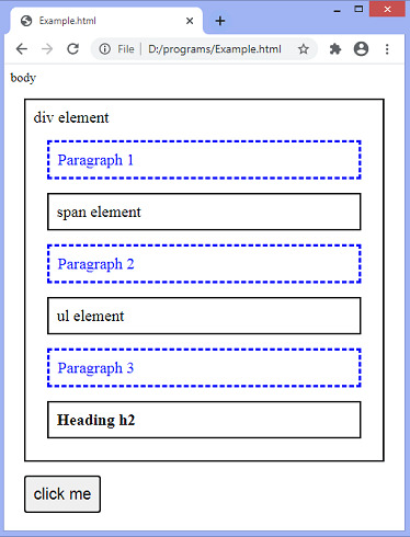 jQuery prevAll() method