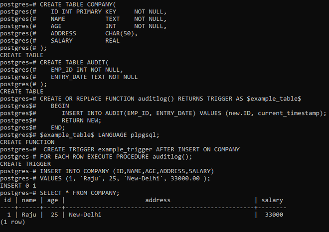 PostgreSQL CREATE TRIGGER 