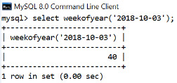 MySQL Datetime weekofyear() Function