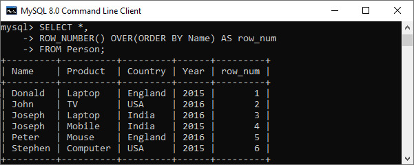 MySQL ROW_NUMBER() Function