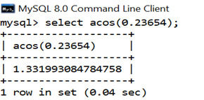 MySQL Math ACOS() Function