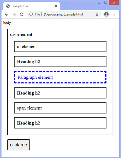 jQuery prev() method