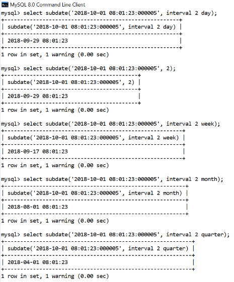 MySQL Subdate() Function