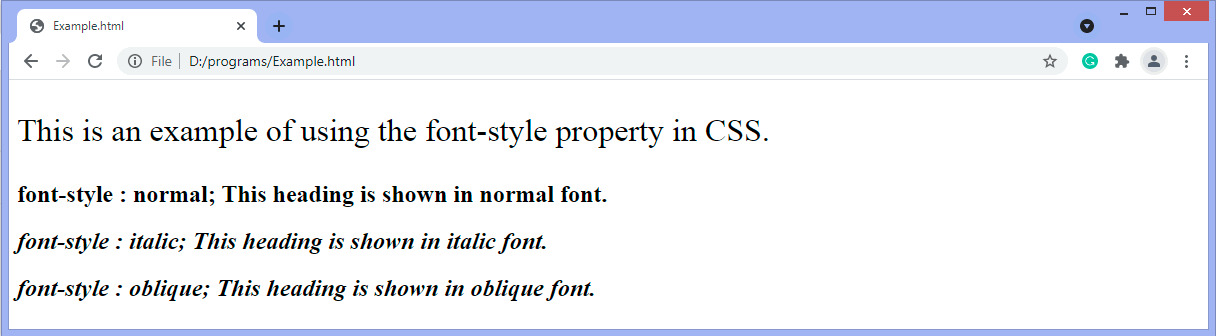 CSS font-style property