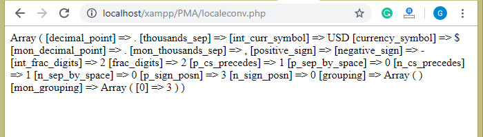 PHP String localeconv() Function
