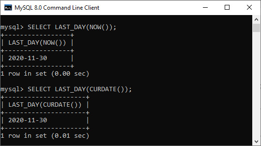 MySQL Datetime last_day() Function