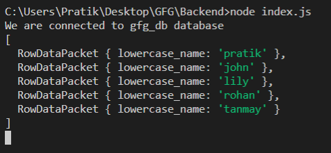 Node.js MySQL LOWER() Function 2