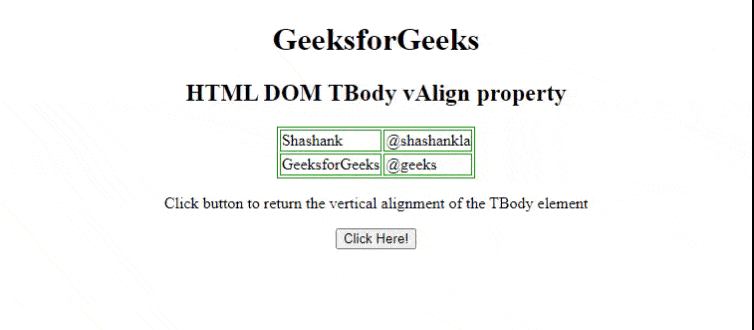 HTML DOM TBody vAlign Property