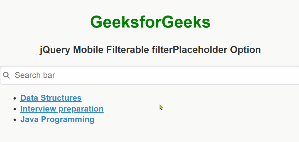 jQuery Mobile Filterable filterPlaceholder Option