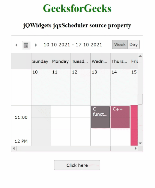 jQWidgets jqxScheduler source Property