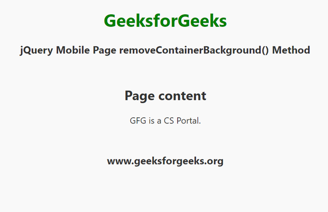 jQuery Mobile Page removeContainerBackground() Method