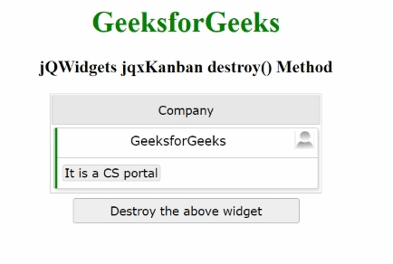 jqxKanban destroy() Method
