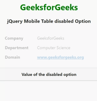 jQuery Mobile Table disabled Option