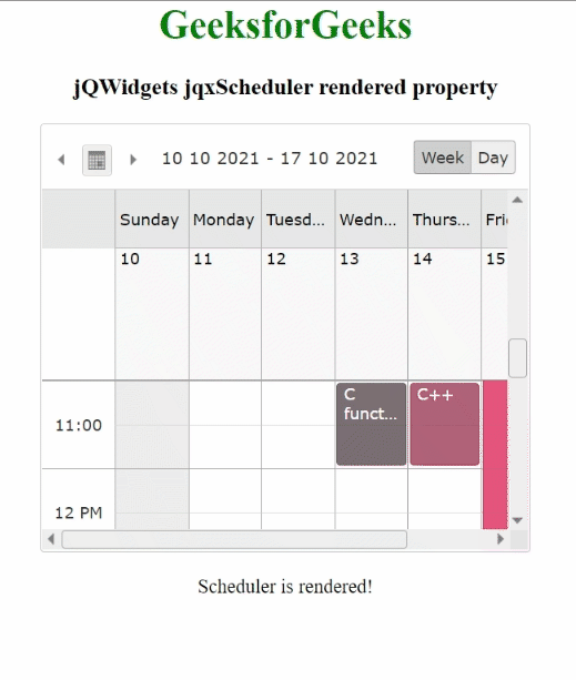 jQWidgets jqxScheduler rendered Property