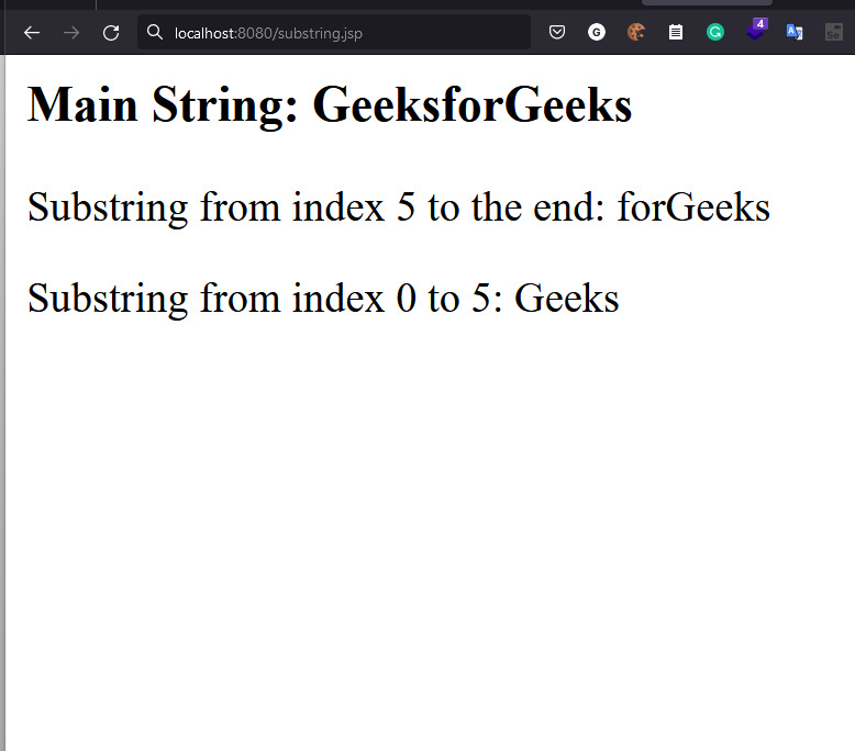 Output Screen of JSTL fn:substring() Function Program