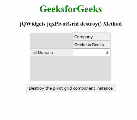 jQWidgets jqxPivotGrid destroy() Method