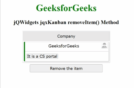 jqxKanban removeItem() Method
