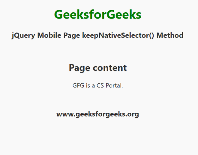 jQuery Mobile Page keepNativeSelector() Method