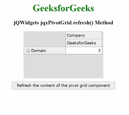 jQWidgets jqxPivotGrid refresh() Method