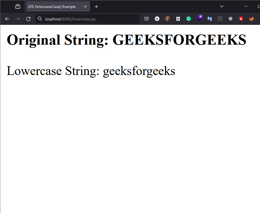 JSTL fn:toLowerCase() Function