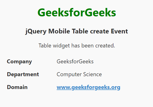jQuery Mobile Table create Event