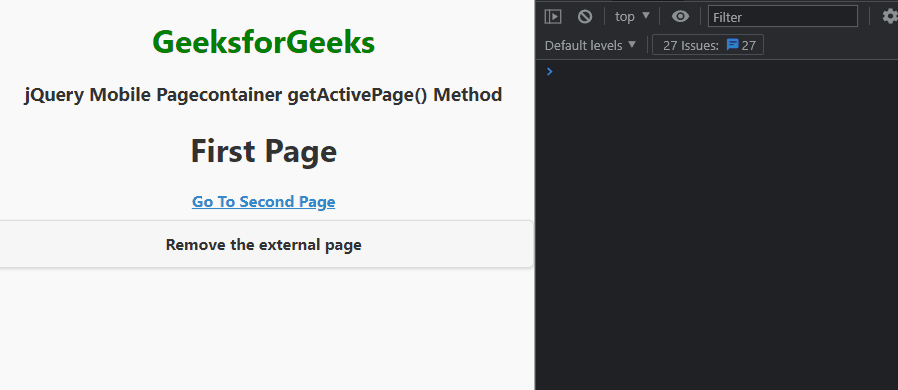 jQuery Mobile Pagecontainer getActivePage() Method