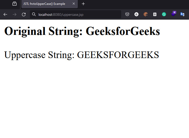 Output for toUpperCase method